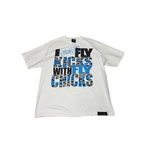 Sneaktip Mens XL Graphic T Shirt White Rock Fly Kicks With Fly Chicks Made USA